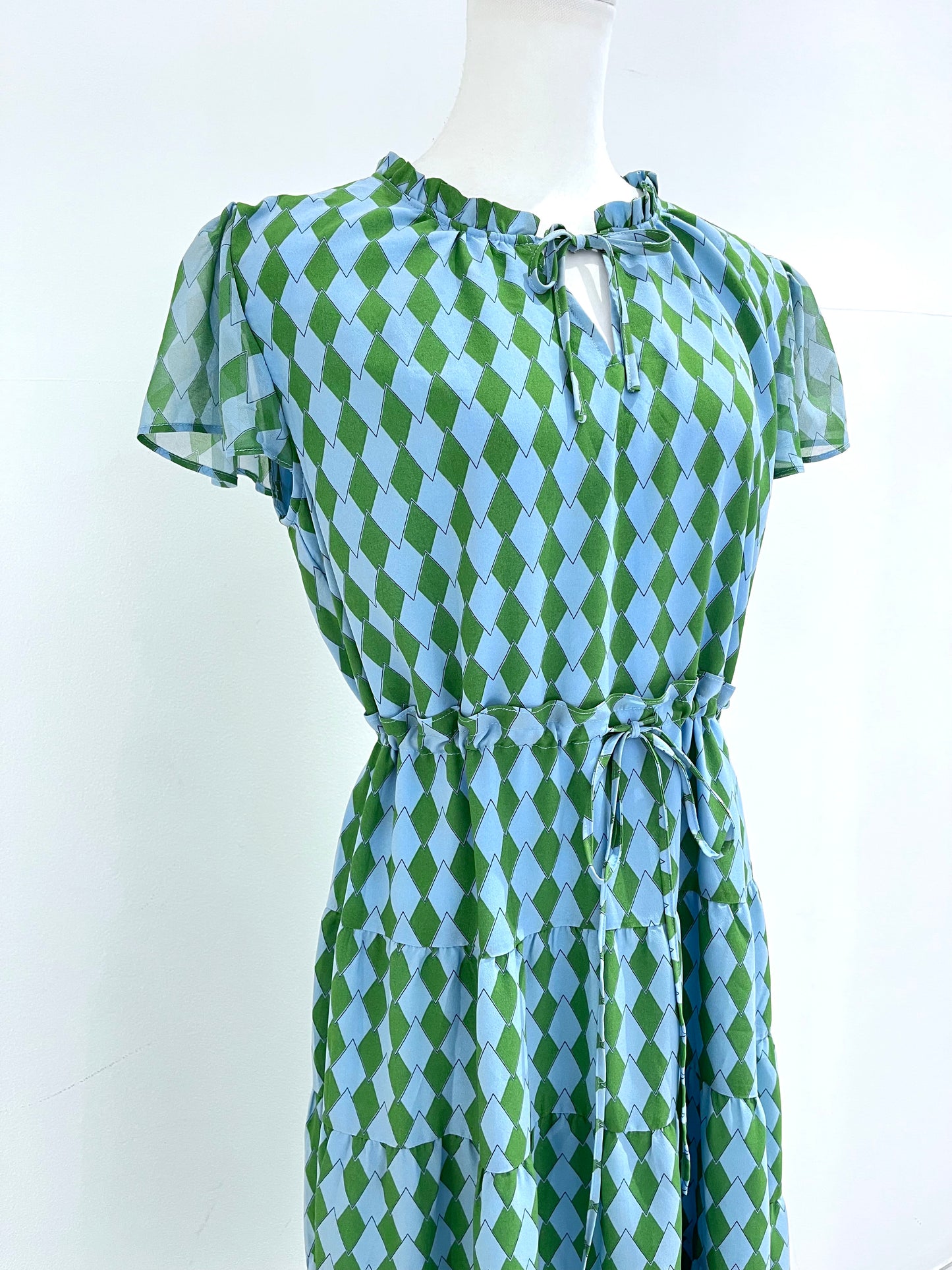 フレンチスリーブワンピース〈green print〉
