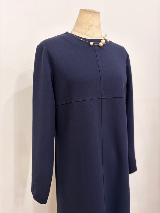 ジャージ素材ワンピース〈ネイビー〉