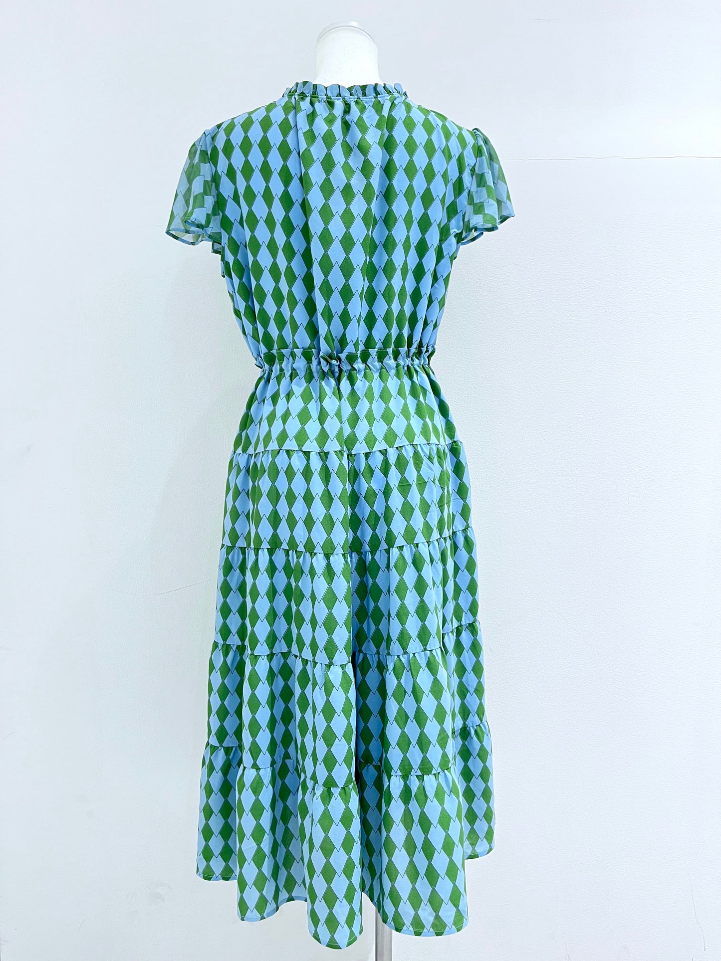 フレンチスリーブワンピース〈green print〉