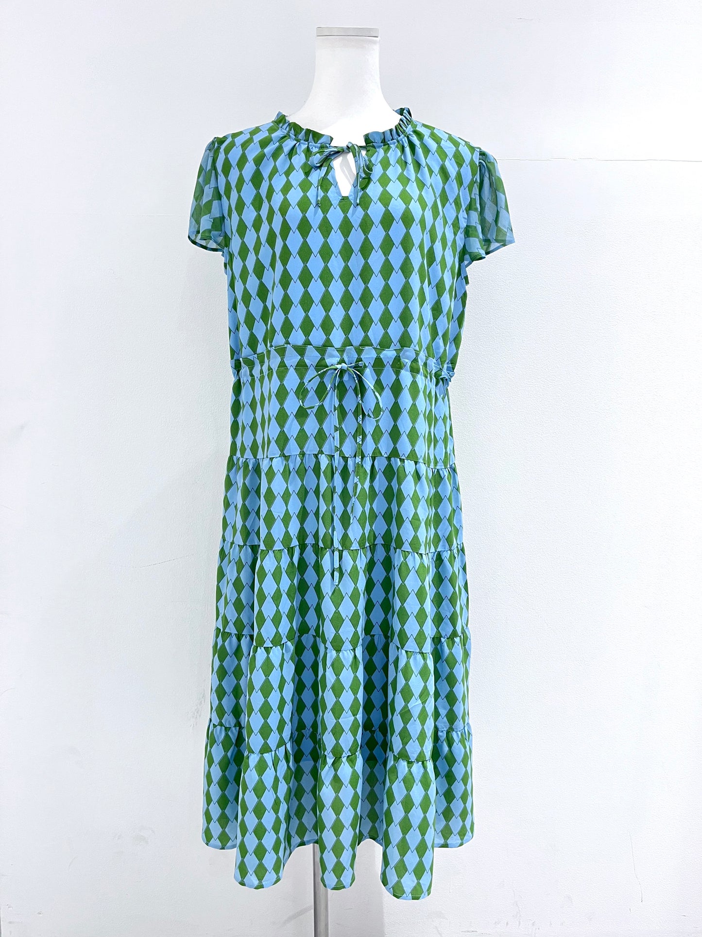 フレンチスリーブワンピース〈green print〉