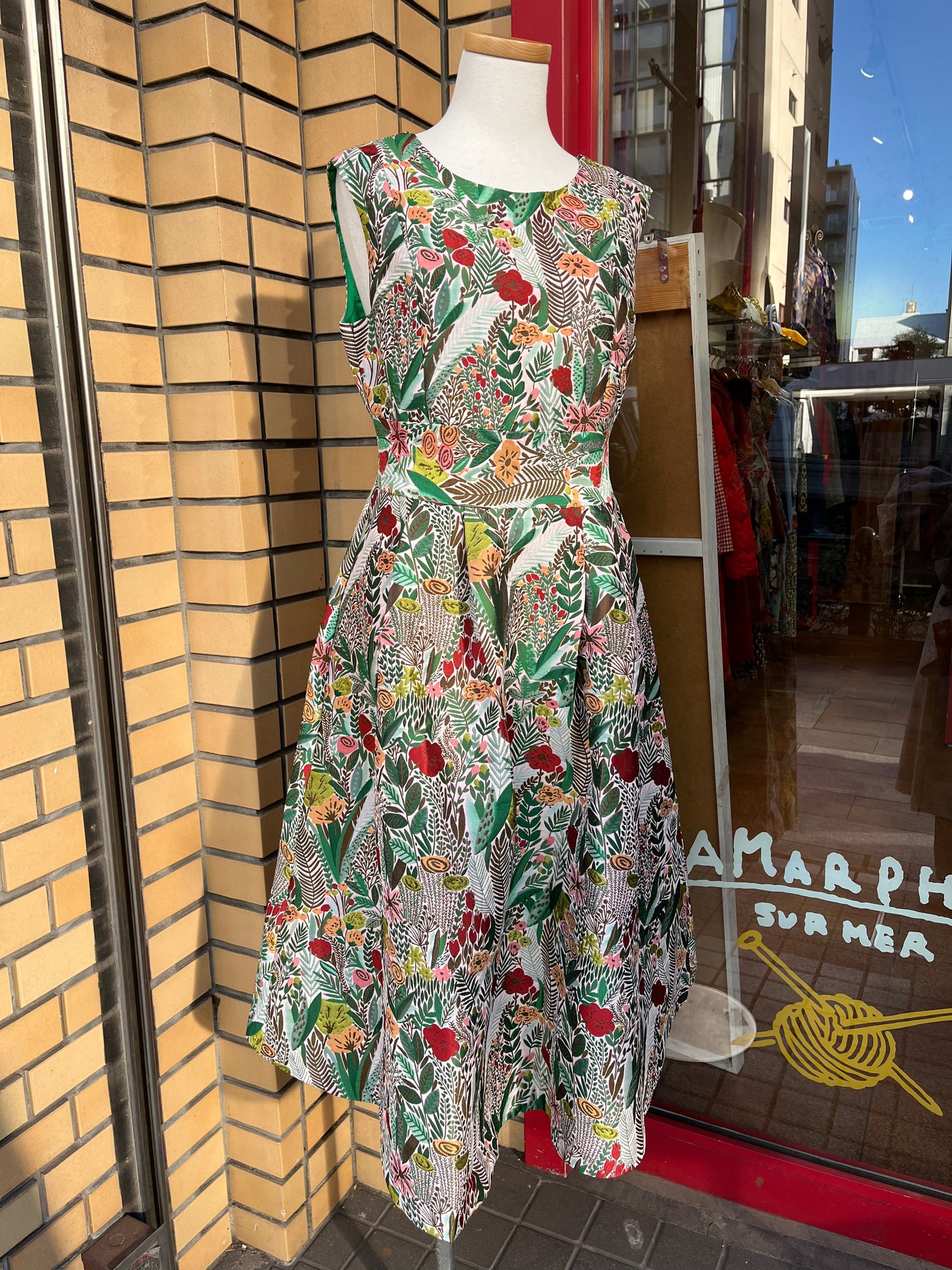 花柄広がりワンピース〈グリーン〉