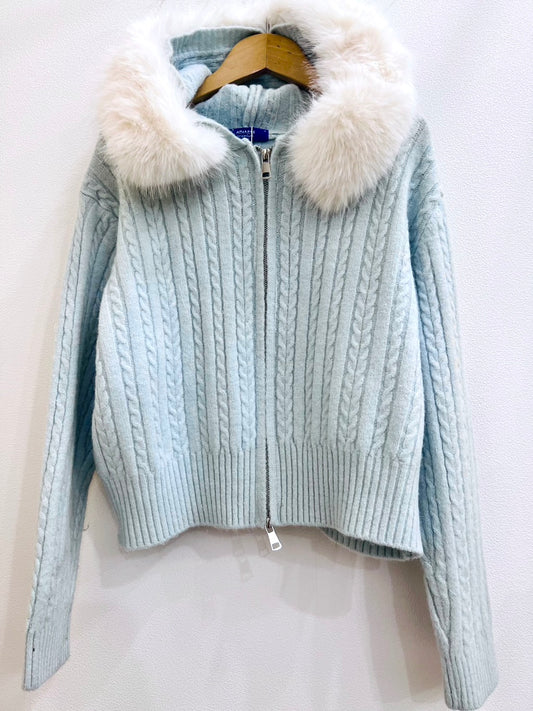 【数量限定】ファー付きジップアップニットカーディガン