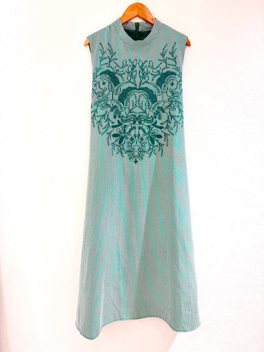 XL XXL ラスト1点 チェック刺繍ワンピース