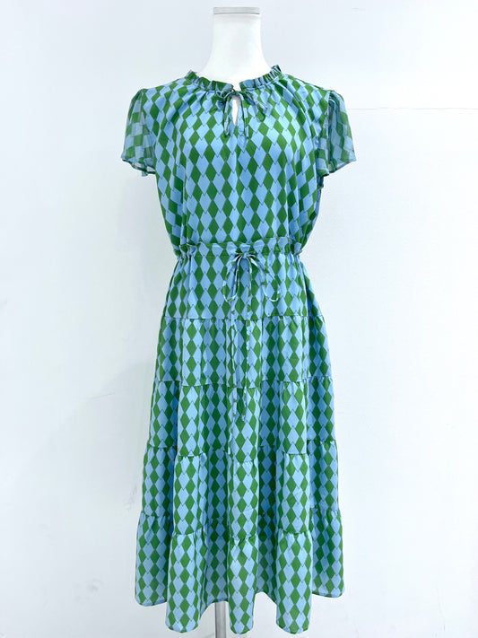 フレンチスリーブワンピース〈green print〉