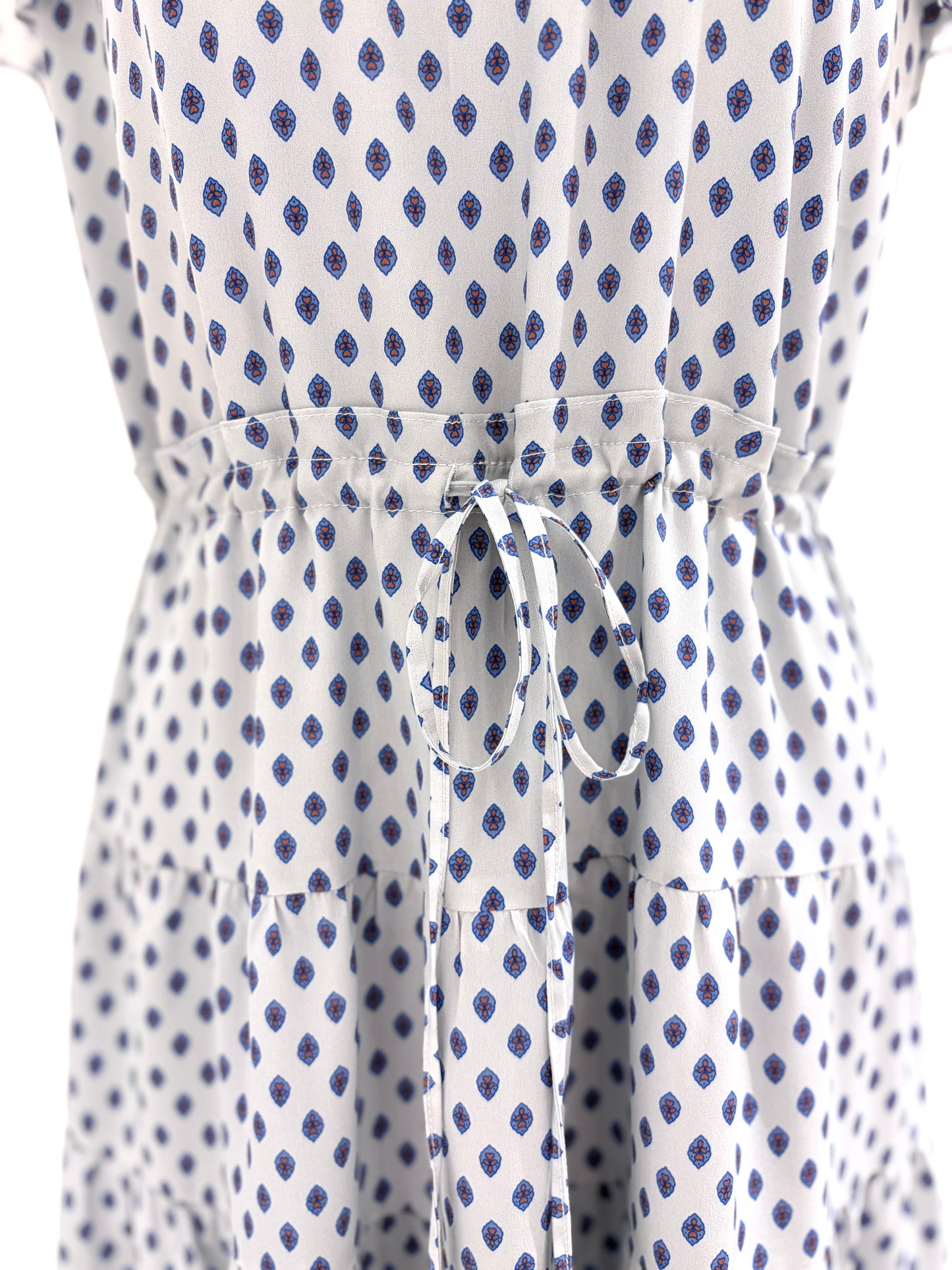 フレンチスリーブワンピース〈ブルー柄〉