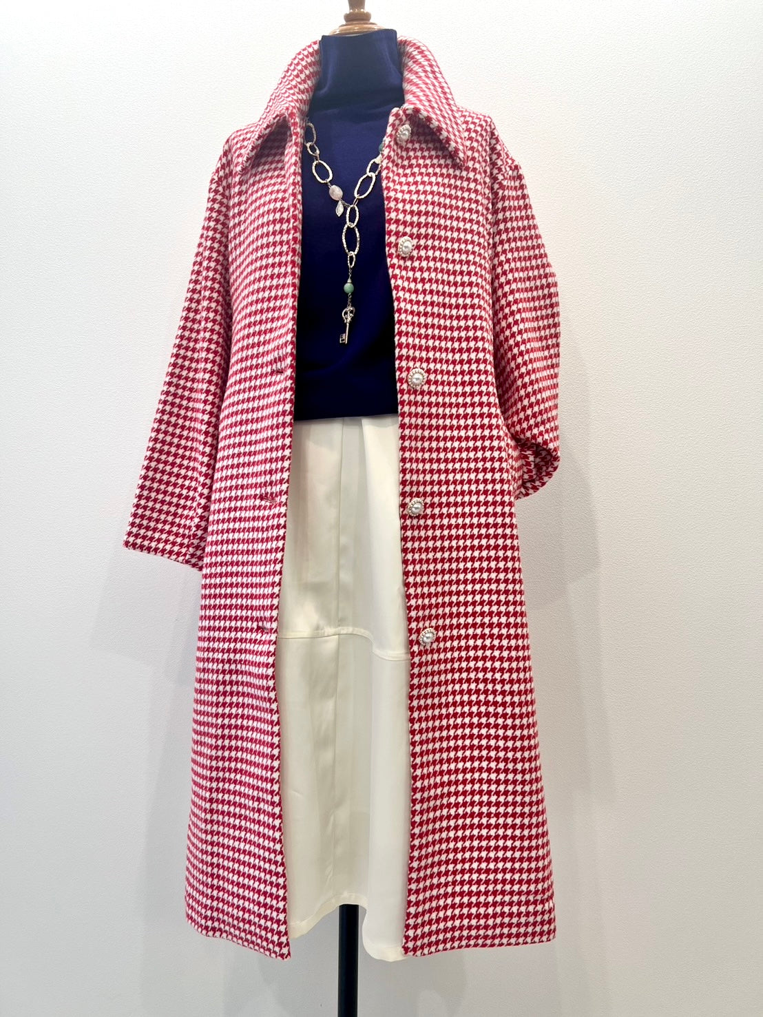 千鳥格子コート〈レッド〉