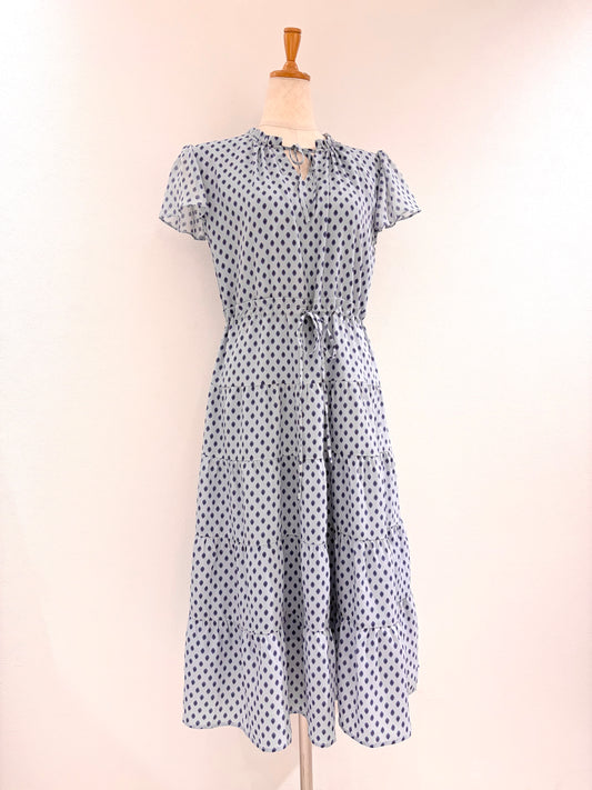 フレンチスリーブワンピース〈ブルー柄〉