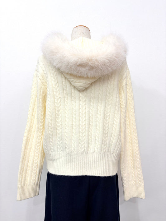 【数量限定】ファー付きジップアップニットカーディガン