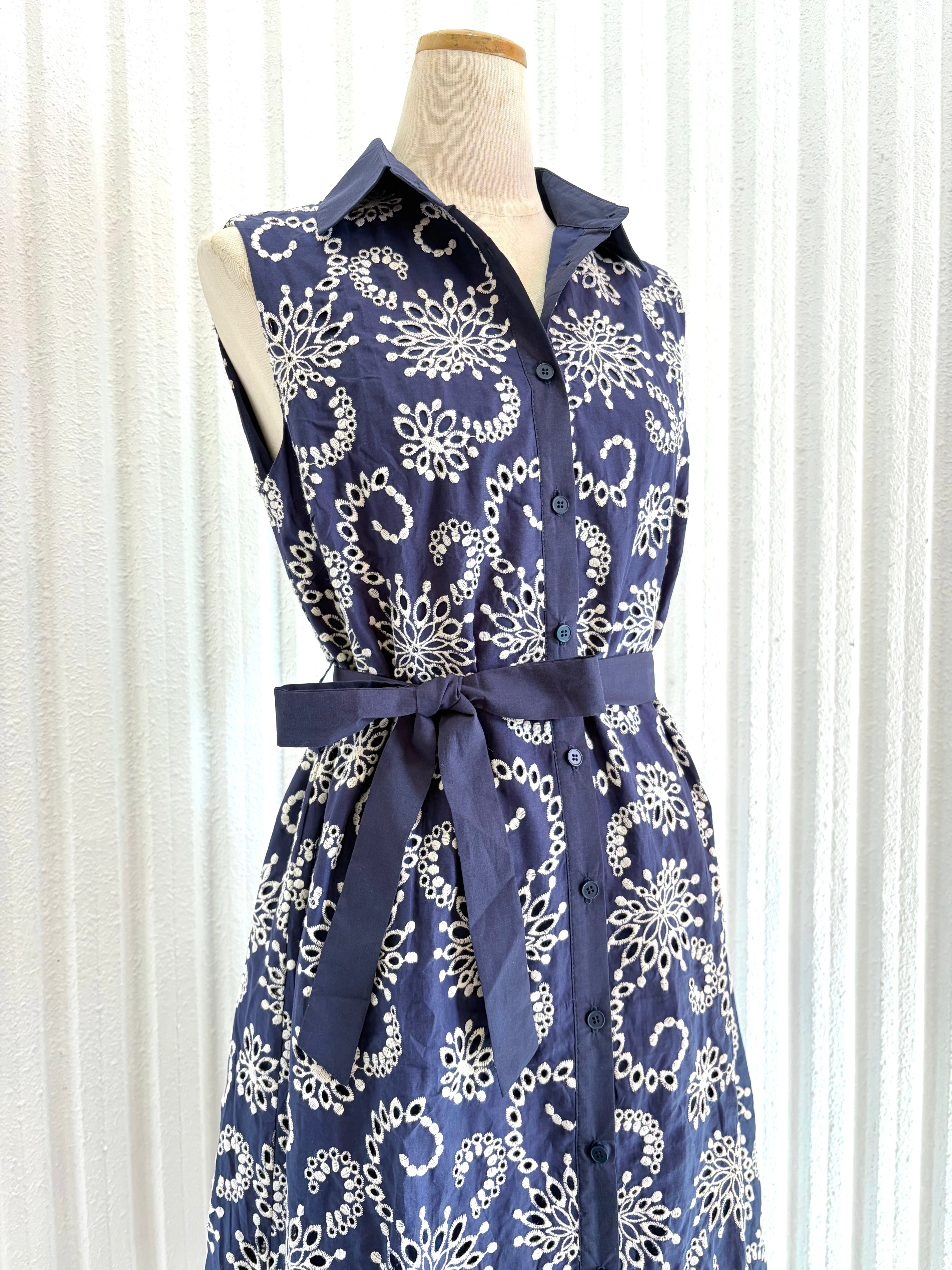 45R カットワークレース ワンピース ネイビー Aライン サイズ4（L-XL カットワークレースワンピース〈ネイビー〉 – アマルフィーオンライン