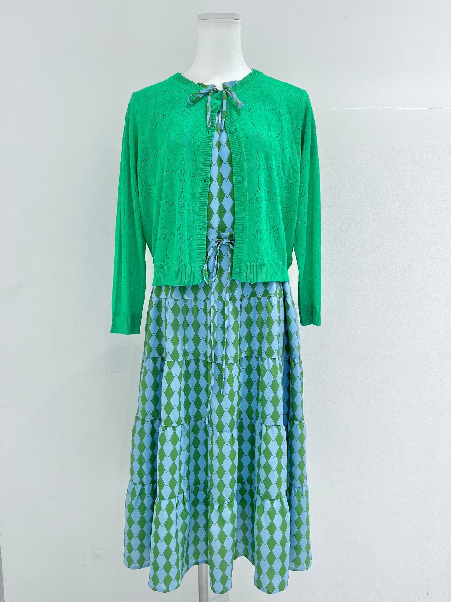 フレンチスリーブワンピース〈green print〉