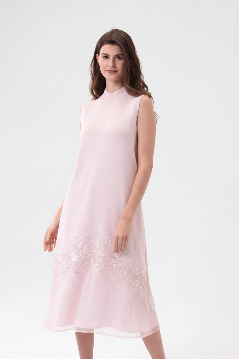 Rayon knit embroidered dress (blue)