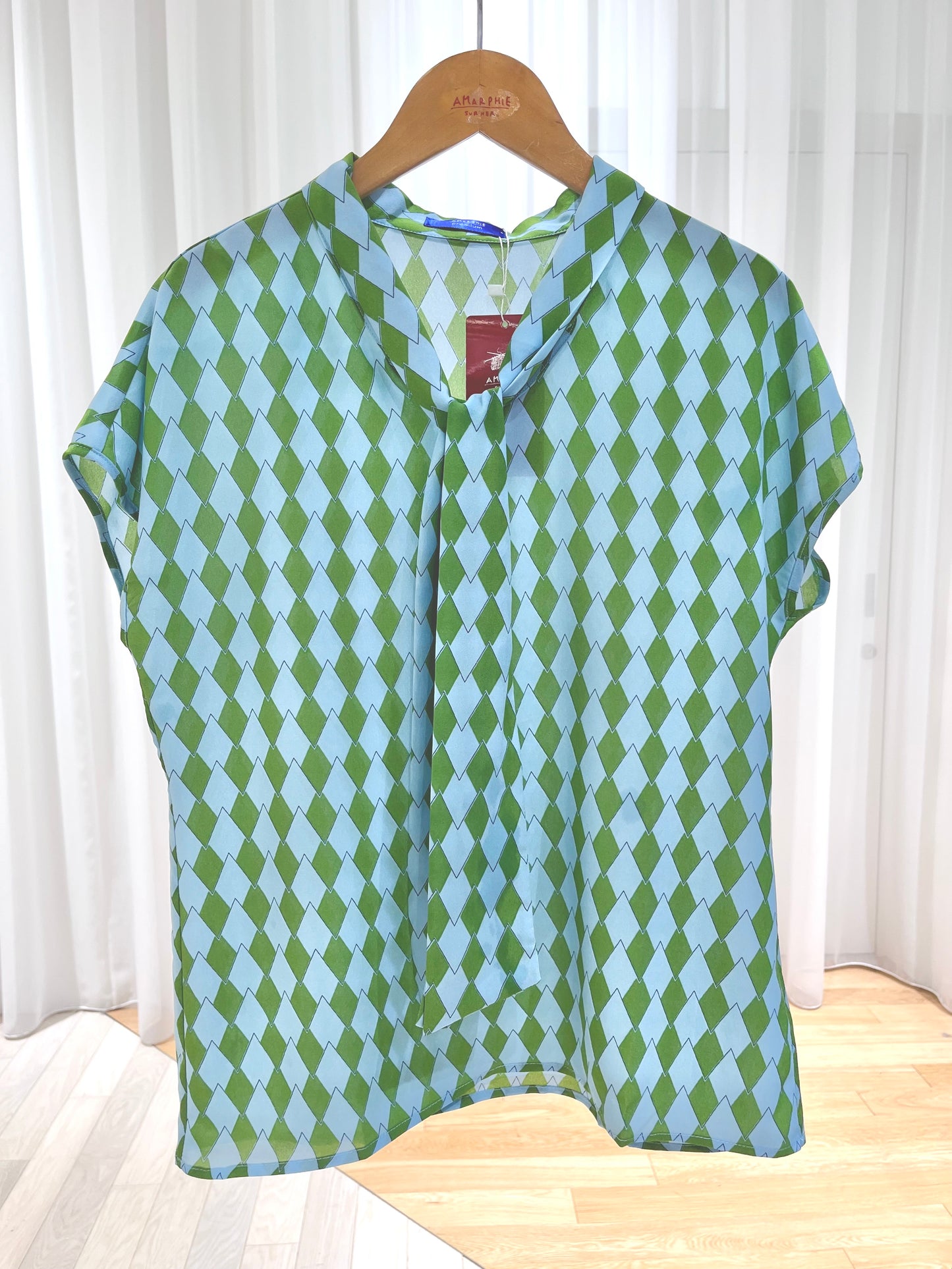 フレンチスリーブブラウス〈green print〉