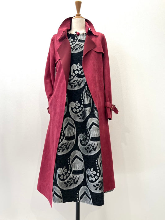 スエード調コート〈ワイン〉