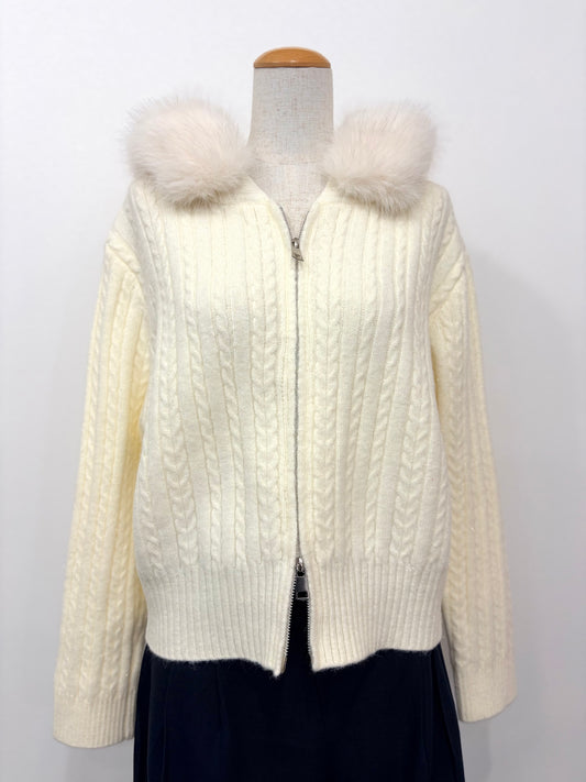 【数量限定】ファー付きジップアップニットカーディガン