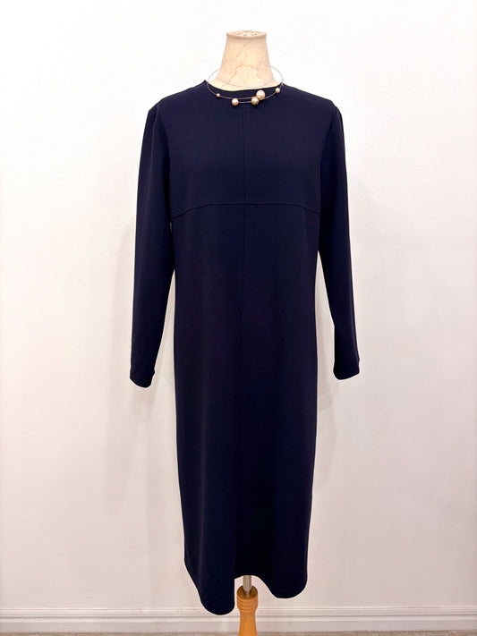 ジャージ素材ワンピース〈ネイビー〉