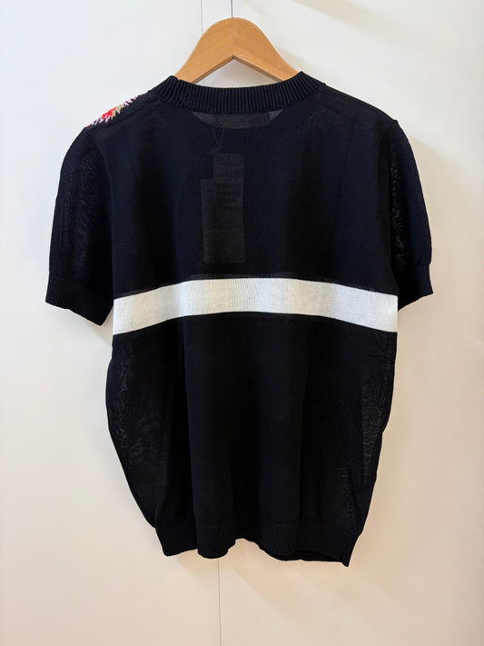 半袖刺繍ニットトップス