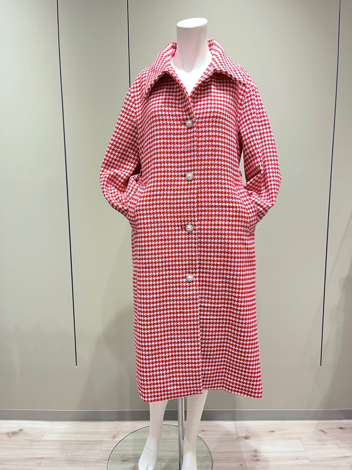 千鳥格子コート〈レッド〉